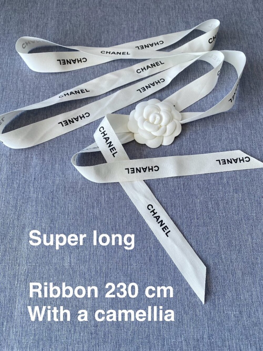 Authentic CHANEL | Super Long 230 cm 90 in Twill Ribbon  with Camellia Flower